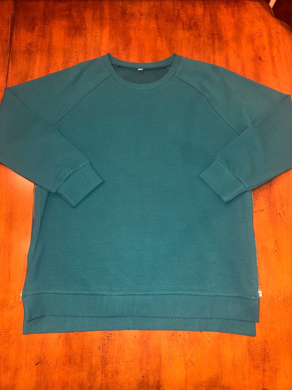 NWOT zip-side Ribbed Teal Crewneck Sweater